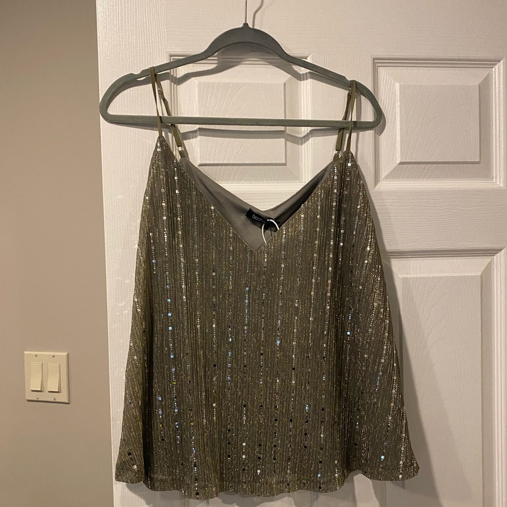 Boohoo Plus Sequin Stripe Camisole Nude Gold 🆕